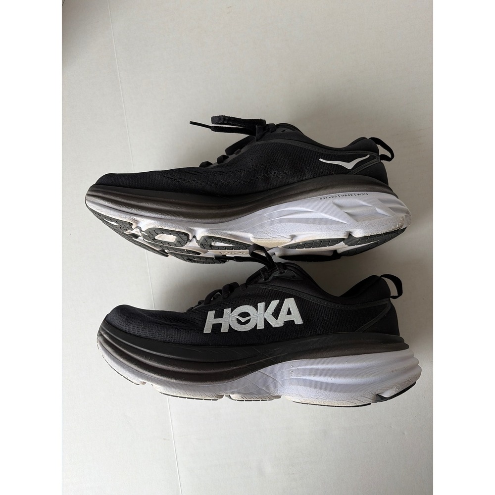 Hoka Bondi 8 Mens Size 9.5 D Road Running Shoes Black White 1123202 BWHT - Picture 3 of 12